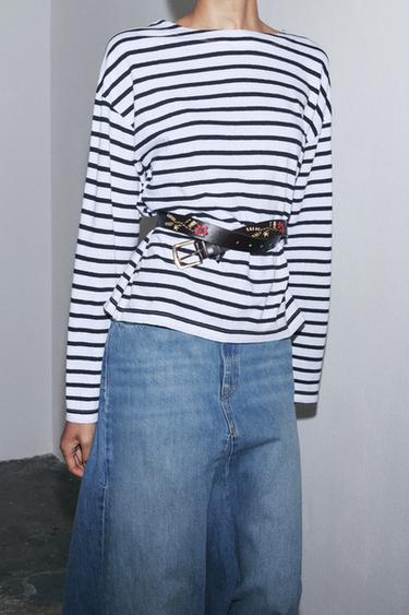 STRIPED LONG SLEEVE T-SHIRT - Blue/White by Zara
