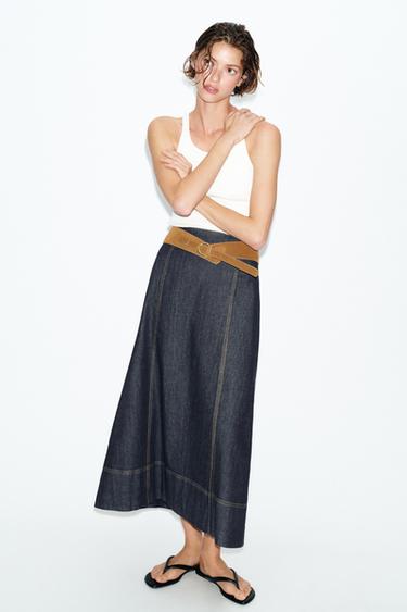 Z1975 BELTED DENIM MIDI SKIRT - Blue by Zara