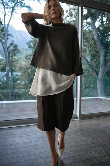 WOOL AND SATIN CONTRAST JUMPER - Charcoal by Zara