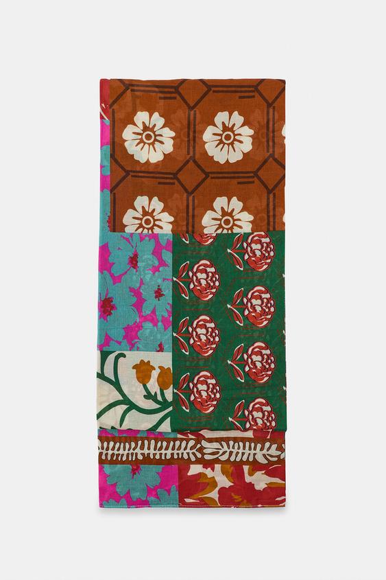 TILED PRINT COTTON SCARF - Multicoloured by Zara - Image 0
