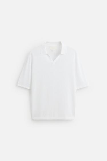 100% HEMP KNIT POLO SHIRT - White by Zara