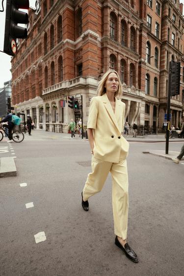 TEXTURED STRAIGHT-LEG TROUSERS - Butter by Zara