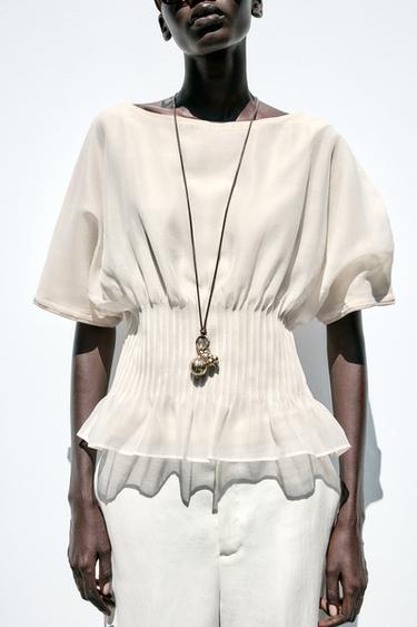 KNIT TOP WITH ORGANZA - Ecru by Zara - Image 0