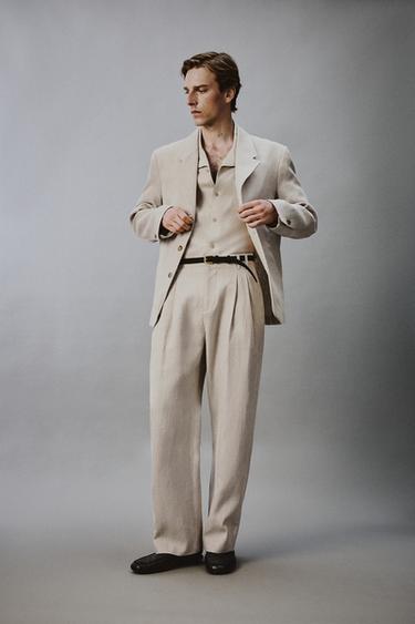 COTTON AND LINEN PLEATED TROUSERS - Sand by Zara - Image 0