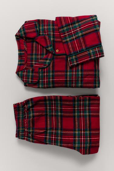 2-14 YEARS / CHECK FLANNEL PYJAMAS - Khaki Green by Zara