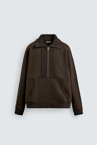 QUARTER-ZIP RIBBED SWEATSHIRT - Chocolate by Zara