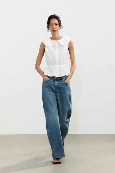 POPLIN TOP WITH PETER PAN COLLAR - White by Zara - Image 0