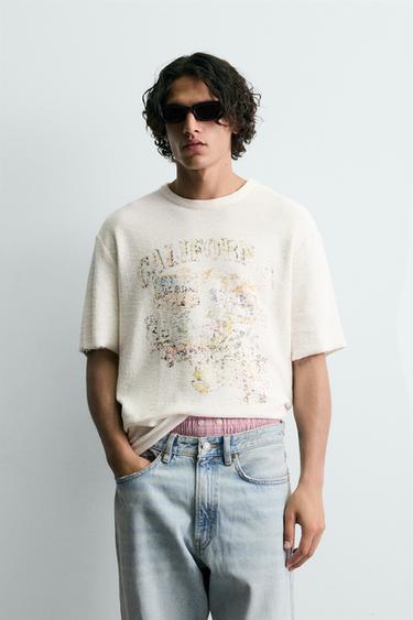 WASHED PRINTED KNIT T-SHIRT - Ecru by Zara