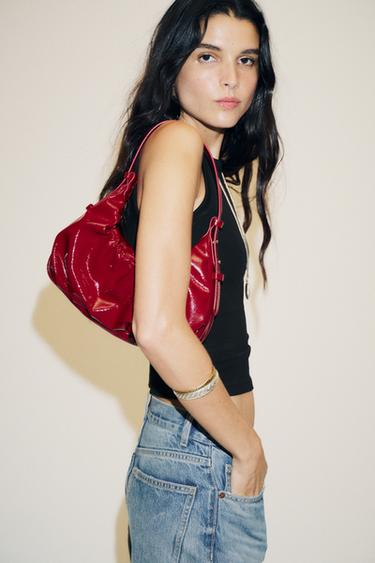 CRACKLED EFFECT GATHERED BAG - Red by Zara - Image 0