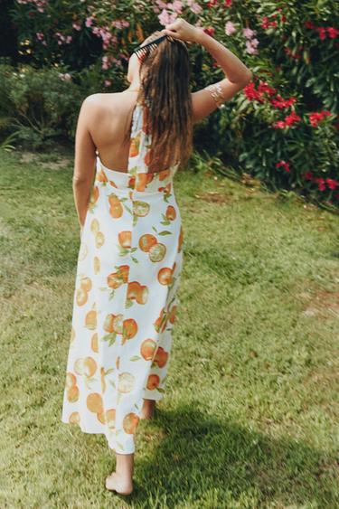 PRINTED LINEN BLEND DRESS - Orange by Zara
