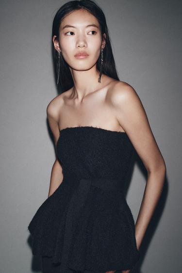 KNIT PEPLUM TOP WITH BOW - Navy blue by Zara