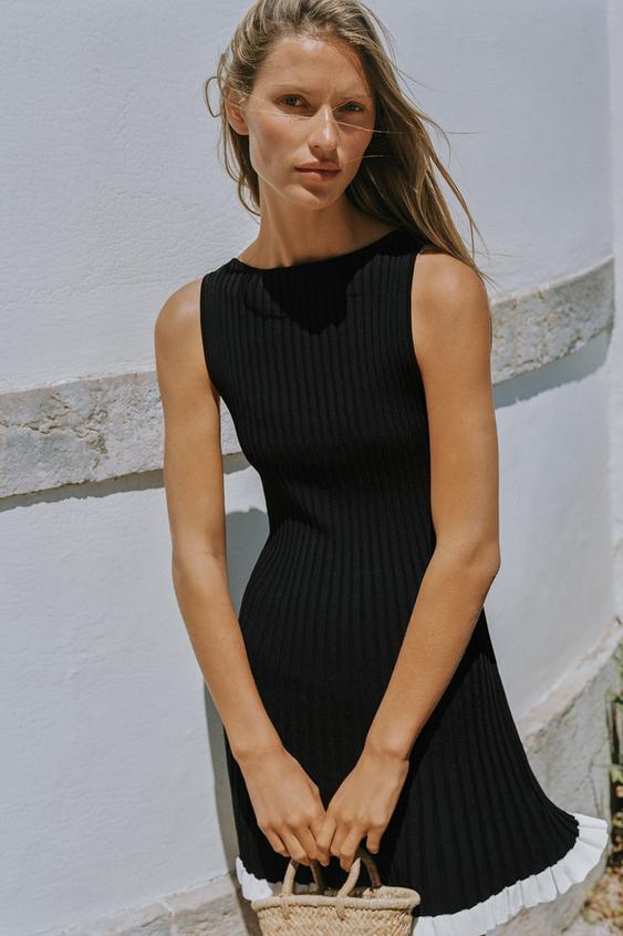 SHORT RIBBED KNIT DRESS - Black by Zara - Image 0