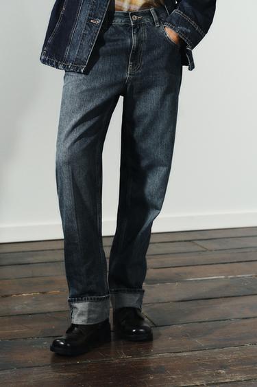 MID-WAIST FOLDED STRAIGHT JEANS - Navy blue by Zara
