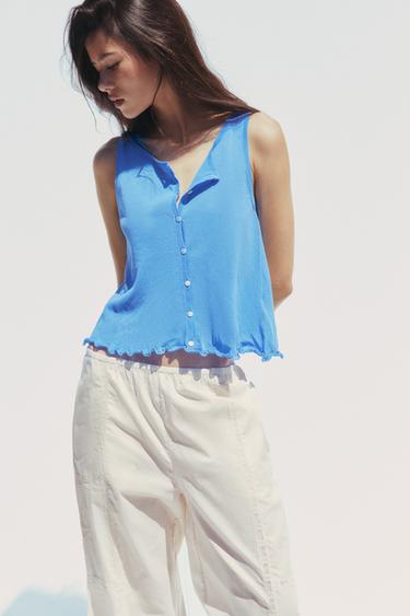 RUFFLED KNIT TOP - Blue by Zara - Image 0