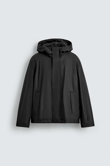 RUBBERISED EFFECT PARKA WITH HOODIE - Black by Zara