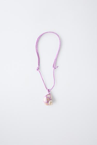 CORD AND SEASHELL NECKLACE - Mauve by Zara - Image 0