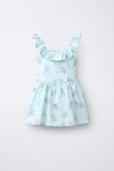 FLORAL PRINT DRESS WITH RUFFLES - Pastel blue by Zara