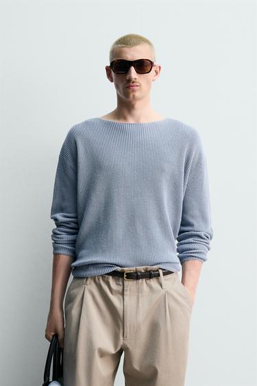 SILK/LINEN TEXTURED JUMPER - Sky blue by Zara