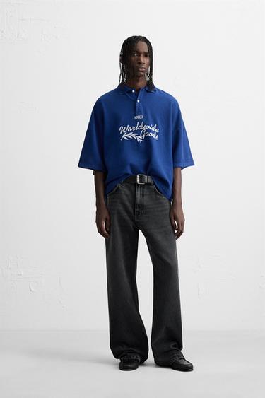 EMBROIDERED TEXT POLO SHIRT - Blue by Zara - Image 0