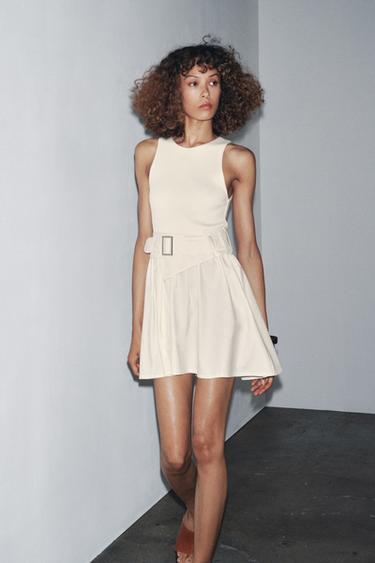 TWILL DRESS WITH CONTRAST BELT - Ecru by Zara - Image 0