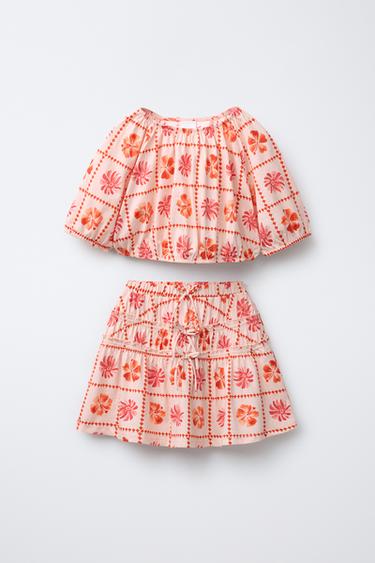 TOTAL LOOK PRINTED SHIRT AND SKIRT - Ecru / Navy by Zara