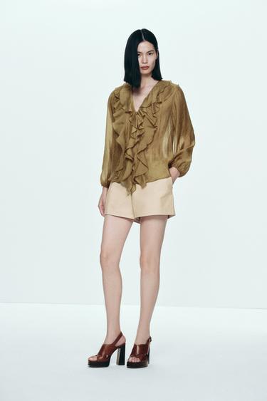 DARTED BERMUDA SHORTS WITH BELT - Light camel by Zara