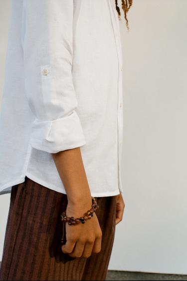 LINEN AND COTTON STAND COLLAR SHIRT - White by Zara