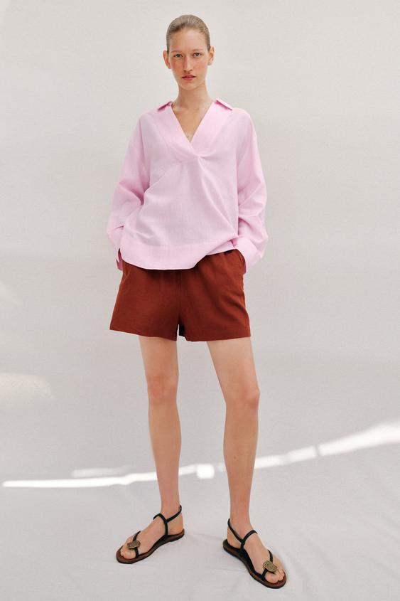 OVERSIZE LINEN BLEND BLOUSE - Pink by Zara - Image 0