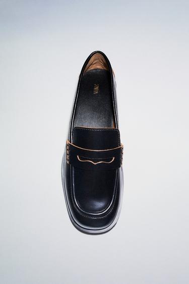 LEATHER LOAFERS WITH CONTRAST - Black by Zara
