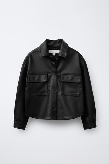 FAUX LEATHER OVERSHIRT WITH POCKETS - Black by Zara - Image 0