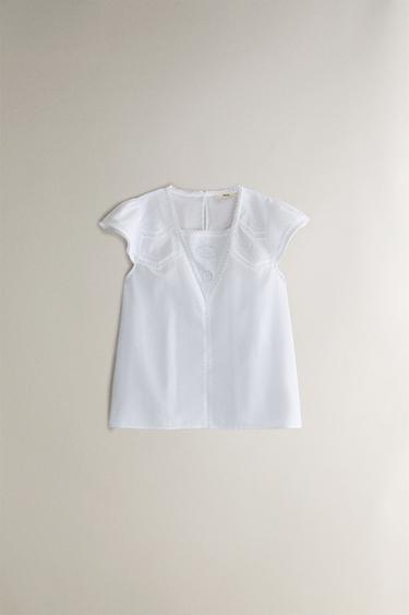 EMBROIDERY AND LACE T-SHIRT - White by Zara - Image 0