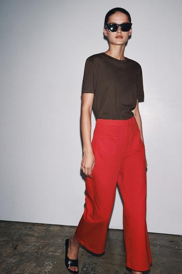 LIMITED EDITION HIGH-WAIST TROUSERS - Red by Zara