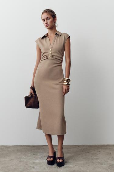 MIDI POLO COLLAR DRESS - Beige by Zara - Image 0
