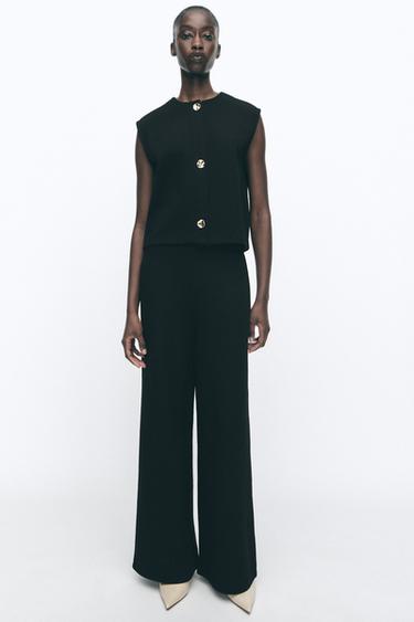 TEXTURED BUTTON WAISTCOAT TOP - Black by Zara - Image 0