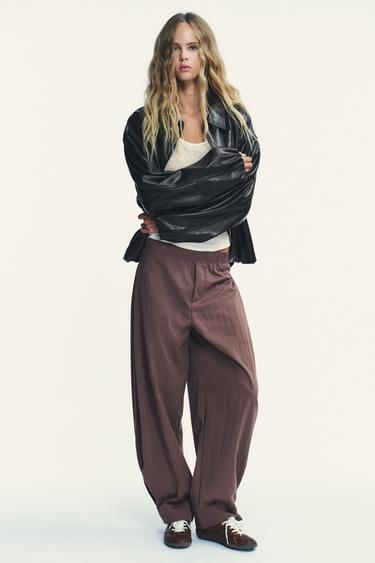 NYLON TROUSERS WITH BUTTONED HEM - Dark pink by Zara - Image 0