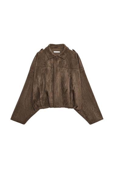 SUEDE EFFECT BOMBER JACKET - Dark brown by Zara