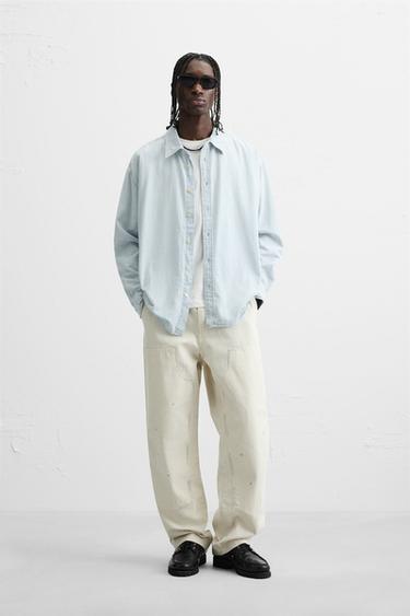 EMBROIDERED STRIPE SHIRT - Light blue by Zara - Image 0