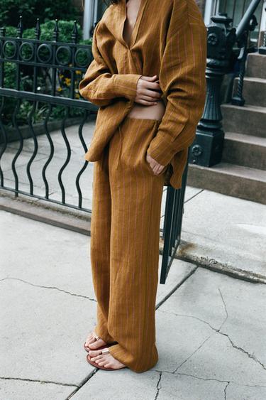 100% LINEN STRIPED TROUSERS - striped by Zara