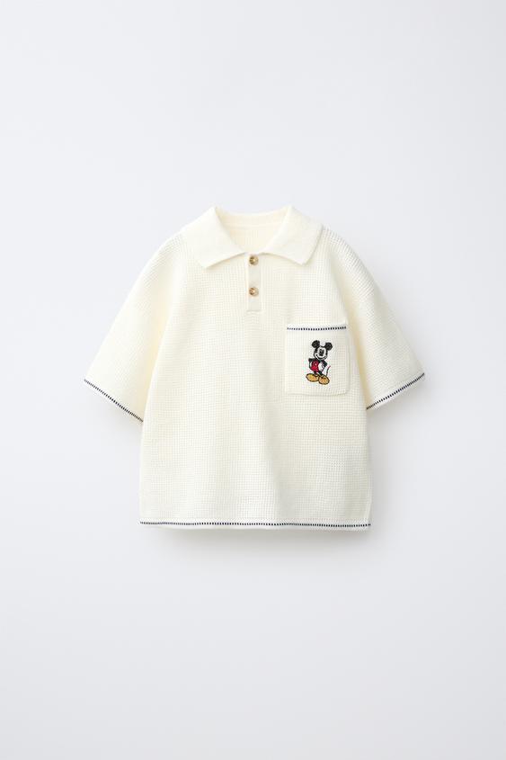MICKEY MOUSE © DISNEY WAFFLE-KNIT POLO SHIRT - Ecru by Zara - Image 0