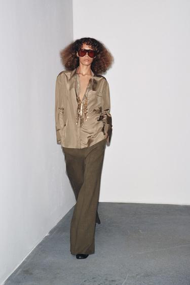 ZW COLLECTION SILK SHIRT WITH POCKET - Caramel by Zara - Image 0