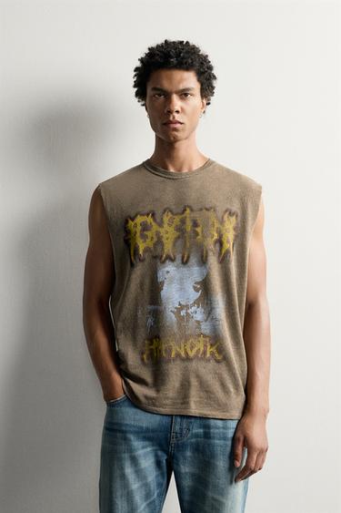 WASHED PRINT KNIT TANK TOP - Brown by Zara