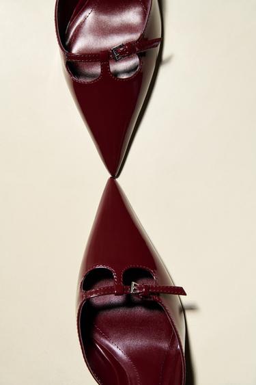 PATENT-EFFECT MULES WITH BUCKLE - Burgundy Red by Zara - Image 0