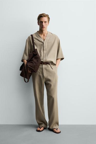 RELAXED FIT VISCOSE-HEMP SHIRT - Mink by Zara