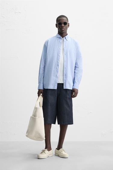 REGULAR FIT CREASED-EFFECT SHIRT - Sky blue by Zara - Image 0