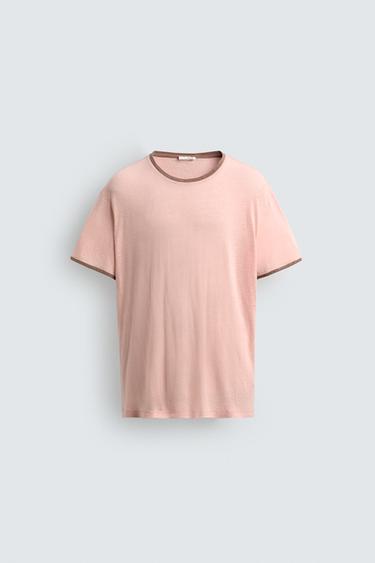 CONTRAST VISCOSE/LINEN T-SHIRT - Light pink by Zara