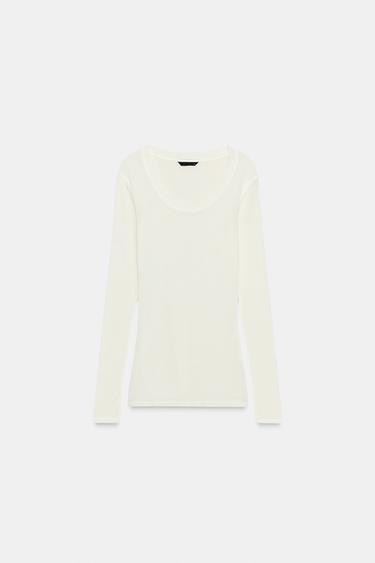 LONG SLEEVE T-SHIRT - Oyster-white by Zara