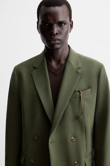 DOUBLE-BREASTED WOOL SUIT BLAZER - Green by Zara