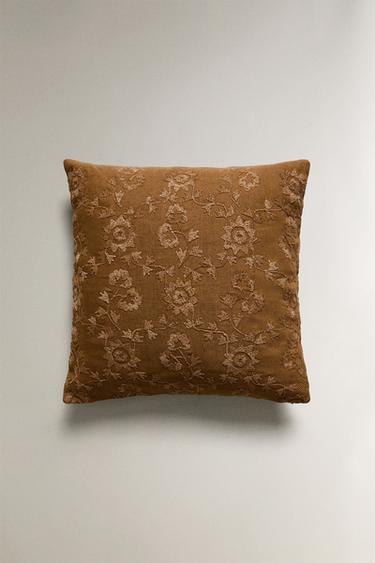CUSHION COVER WITH FLORAL EMBROIDERY - Sand by Zara - Image 0