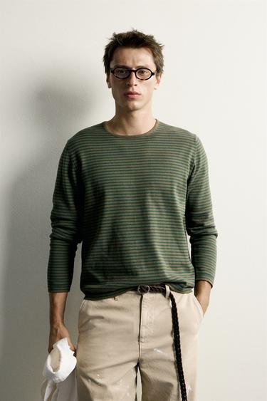 STRIPED REGULAR FIT JUMPER - Green stripe by Zara