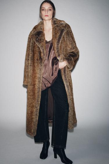 FAUX FUR COAT ZW COLLECTION LIMITED EDITION - Bronze by Zara